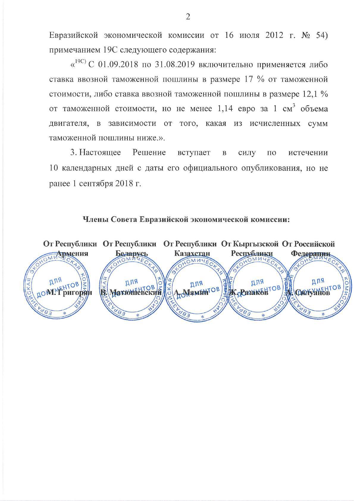 Решение Совета ЕЭК № 66 от 13.07.2018